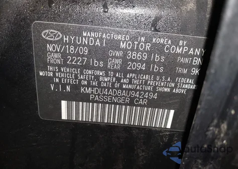 2010 Hyundai Elantra Gls z USA, uszkodzony, nr VIN KMHDU4AD8AU942494